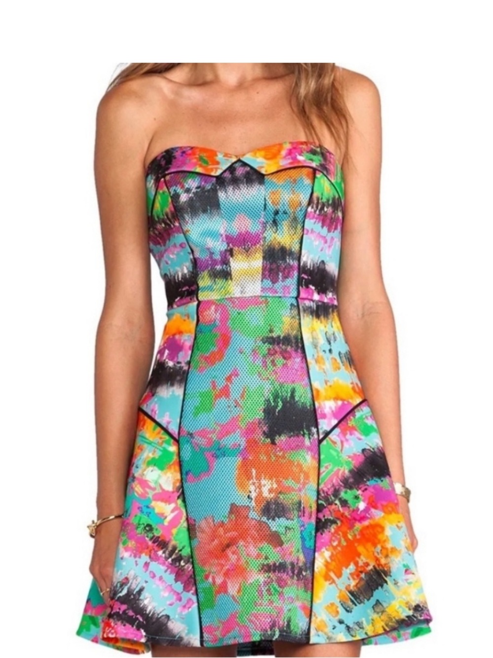 Milly Strapless Multicolor Floral Fit-and-Flare Dress